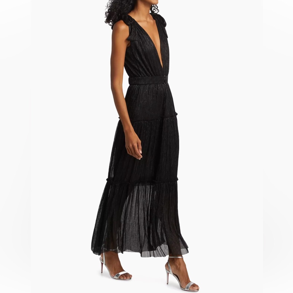 Sabina Musayev Helena Black Metallic Tiered Maxi Dress XS